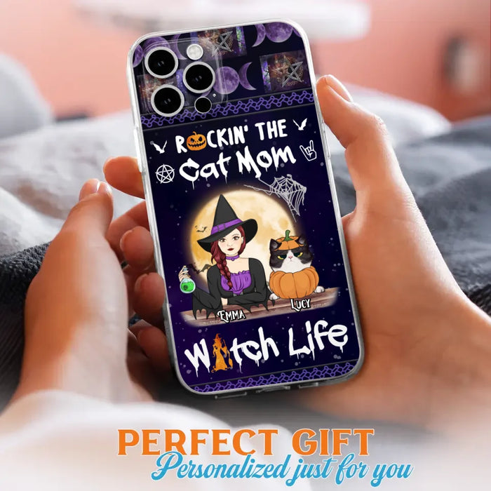 Custom Personalized Pet Witch Phone Case - Up to 4 Pets - Halloween Gift For Dog/ Cat Lover - Rockin' The Cat Mom & Witch Life - Case For iPhone And Samsung