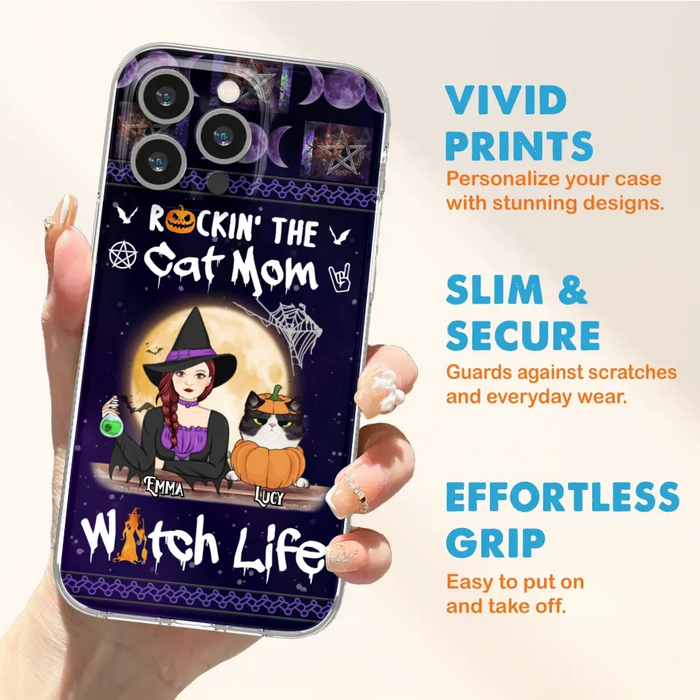 Custom Personalized Pet Witch Phone Case - Up to 4 Pets - Halloween Gift For Dog/ Cat Lover - Rockin' The Cat Mom & Witch Life - Case For iPhone And Samsung