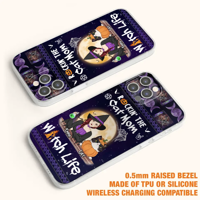 Custom Personalized Pet Witch Phone Case - Up to 4 Pets - Halloween Gift For Dog/ Cat Lover - Rockin' The Cat Mom & Witch Life - Case For iPhone And Samsung