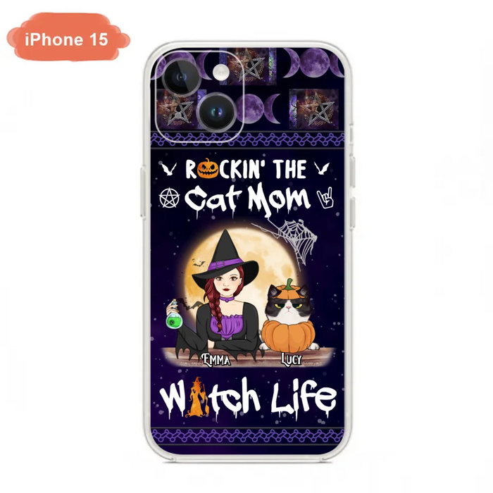 Custom Personalized Pet Witch Phone Case - Up to 4 Pets - Halloween Gift For Dog/ Cat Lover - Rockin' The Cat Mom & Witch Life - Case For iPhone And Samsung