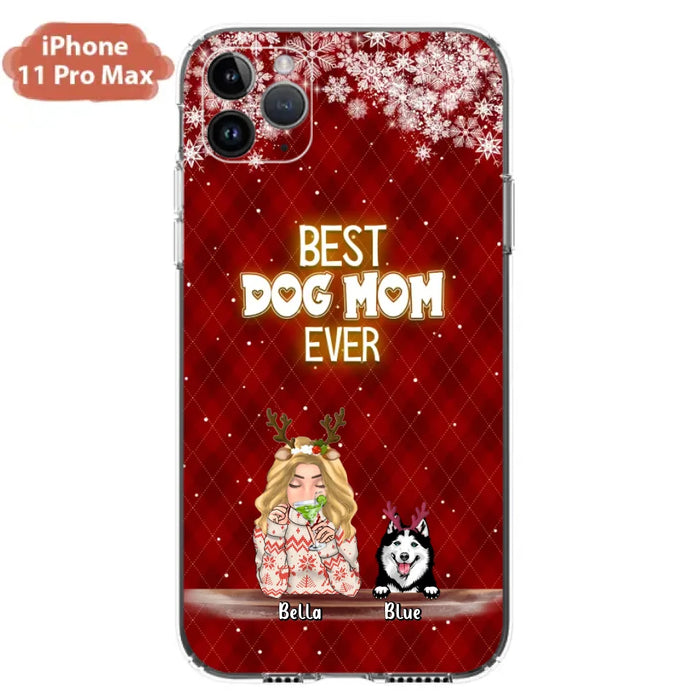 Custom Personalized Christmas Dog Mom Phone Case - Upto 5 Dogs - Christmas Gift Idea For Dog Mom/ Dog Lover - Best Dog Mom Ever - Case For iPhone And Samsung