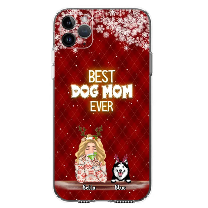 Custom Personalized Christmas Dog Mom Phone Case - Upto 5 Dogs - Christmas Gift Idea For Dog Mom/ Dog Lover - Best Dog Mom Ever - Case For iPhone And Samsung