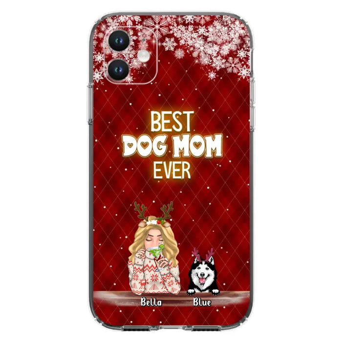 Custom Personalized Christmas Dog Mom Phone Case - Upto 5 Dogs - Christmas Gift Idea For Dog Mom/ Dog Lover - Best Dog Mom Ever - Case For iPhone And Samsung