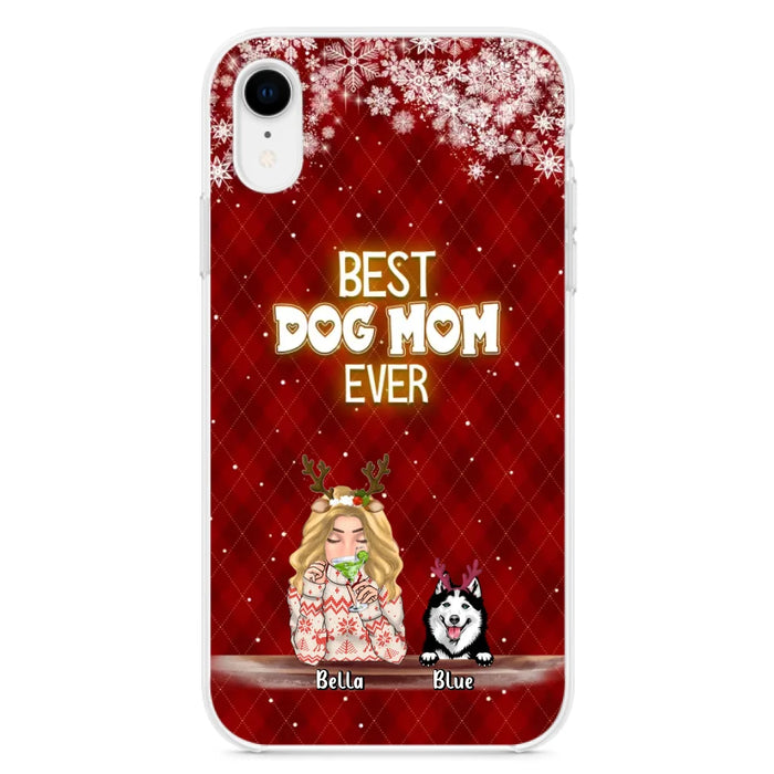 Custom Personalized Christmas Dog Mom Phone Case - Upto 5 Dogs - Christmas Gift Idea For Dog Mom/ Dog Lover - Best Dog Mom Ever - Case For iPhone And Samsung