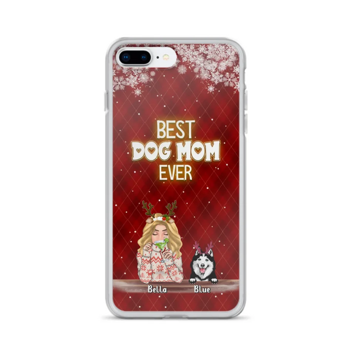 Custom Personalized Christmas Dog Mom Phone Case - Upto 5 Dogs - Christmas Gift Idea For Dog Mom/ Dog Lover - Best Dog Mom Ever - Case For iPhone And Samsung