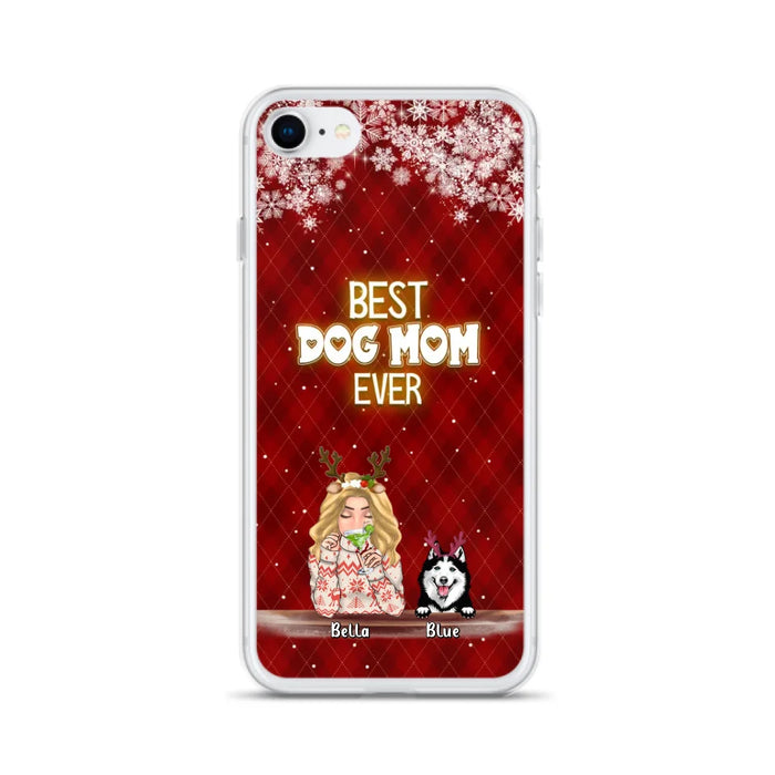 Custom Personalized Christmas Dog Mom Phone Case - Upto 5 Dogs - Christmas Gift Idea For Dog Mom/ Dog Lover - Best Dog Mom Ever - Case For iPhone And Samsung