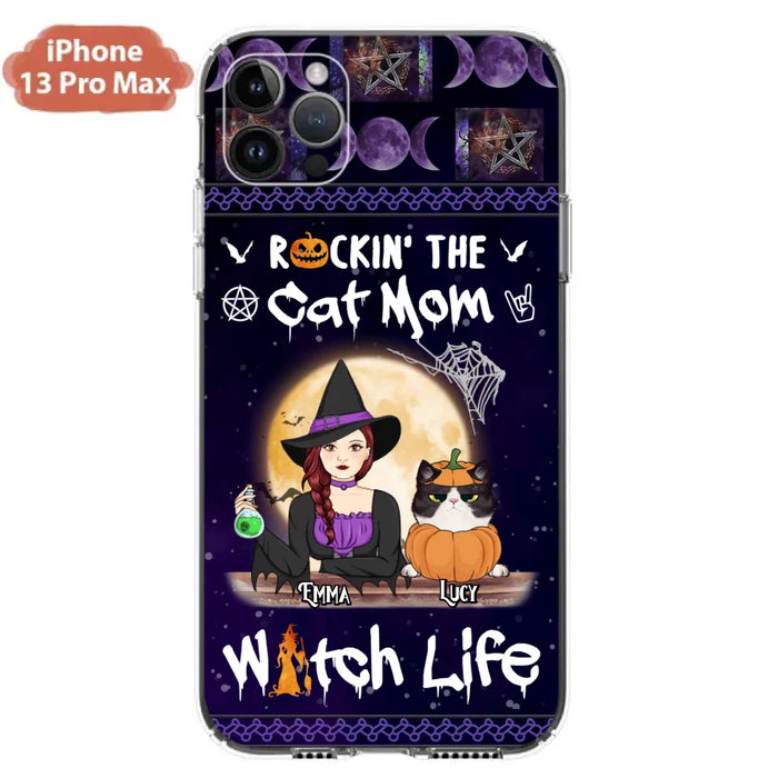 Custom Personalized Pet Witch Phone Case - Up to 4 Pets - Halloween Gift For Dog/ Cat Lover - Rockin' The Cat Mom & Witch Life - Case For iPhone And Samsung