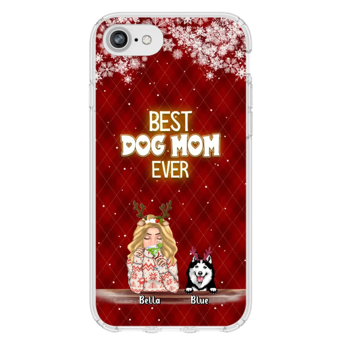 Custom Personalized Christmas Dog Mom Phone Case - Upto 5 Dogs - Christmas Gift Idea For Dog Mom/ Dog Lover - Best Dog Mom Ever - Case For iPhone And Samsung