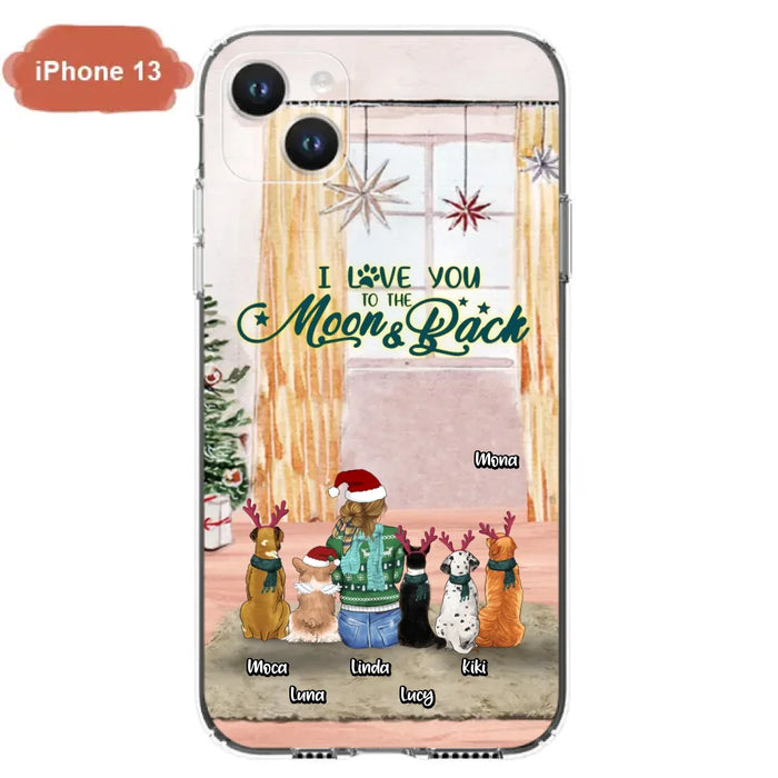 Custom Personalized Christmas Dog Mom Phone Case - Upto 5 Dogs - Gift Idea For Dog Lover/Dog Mom - I Love You To The Moon & Back - Case For iPhone & Samsung