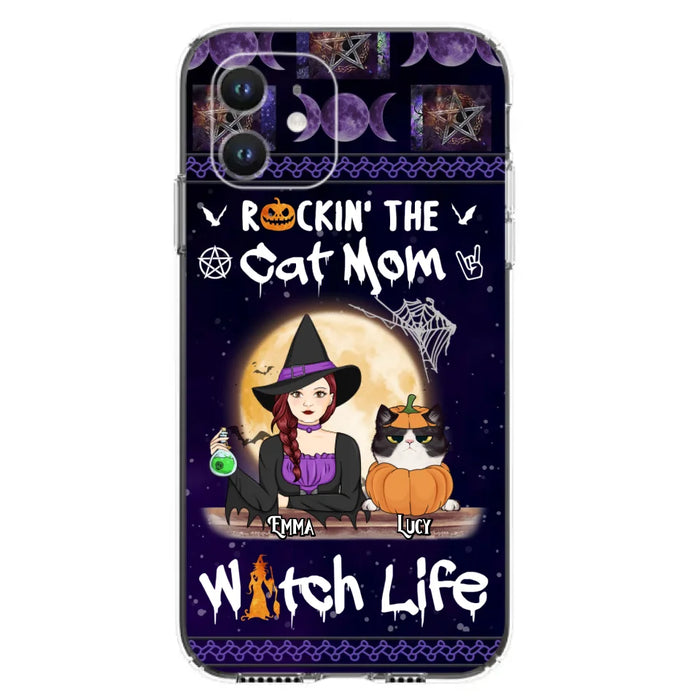 Custom Personalized Pet Witch Phone Case - Up to 4 Pets - Halloween Gift For Dog/ Cat Lover - Rockin' The Cat Mom & Witch Life - Case For iPhone And Samsung