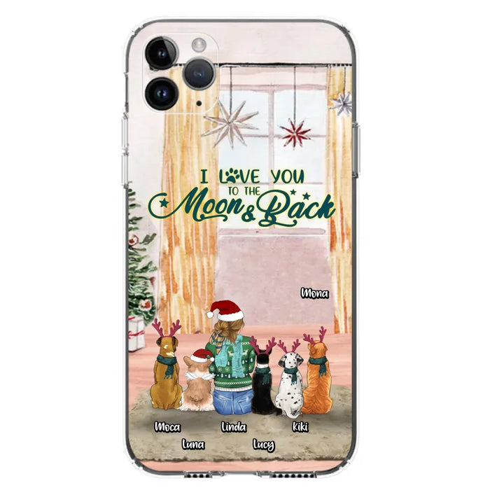 Custom Personalized Christmas Dog Mom Phone Case - Upto 5 Dogs - Gift Idea For Dog Lover/Dog Mom - I Love You To The Moon & Back - Case For iPhone & Samsung