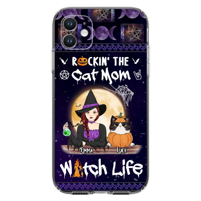 Custom Personalized Pet Witch Phone Case - Up to 4 Pets - Halloween Gift For Dog/ Cat Lover - Rockin' The Cat Mom & Witch Life - Case For iPhone And Samsung