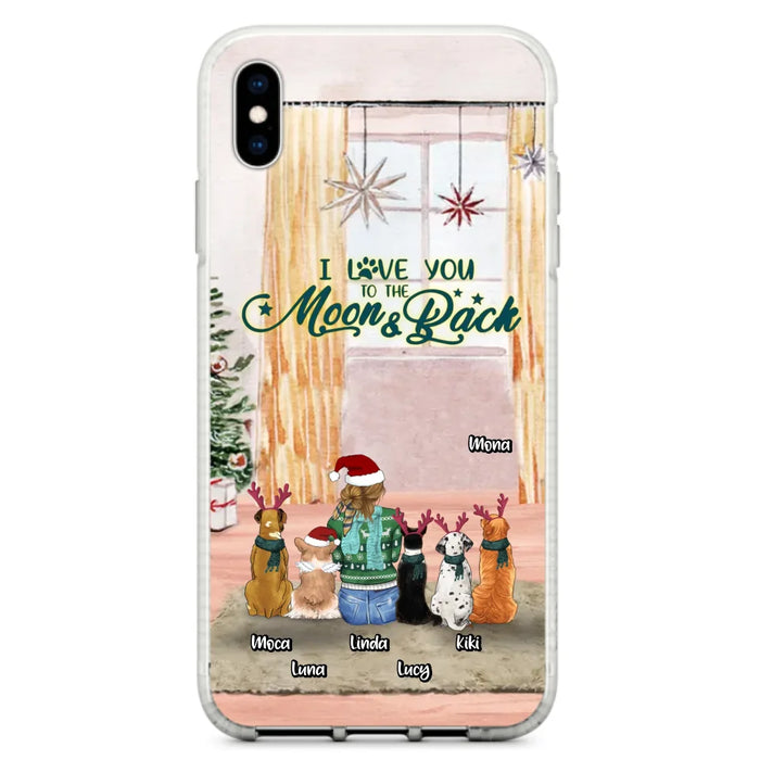 Custom Personalized Christmas Dog Mom Phone Case - Upto 5 Dogs - Gift Idea For Dog Lover/Dog Mom - I Love You To The Moon & Back - Case For iPhone & Samsung