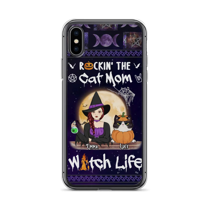 Custom Personalized Pet Witch Phone Case - Up to 4 Pets - Halloween Gift For Dog/ Cat Lover - Rockin' The Cat Mom & Witch Life - Case For iPhone And Samsung