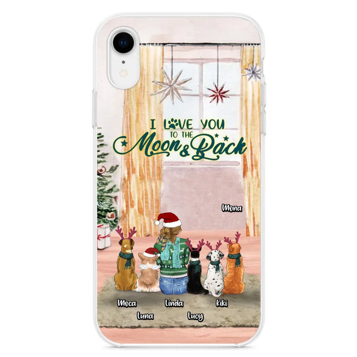 Custom Personalized Christmas Dog Mom Phone Case - Upto 5 Dogs - Gift Idea For Dog Lover/Dog Mom - I Love You To The Moon & Back - Case For iPhone & Samsung