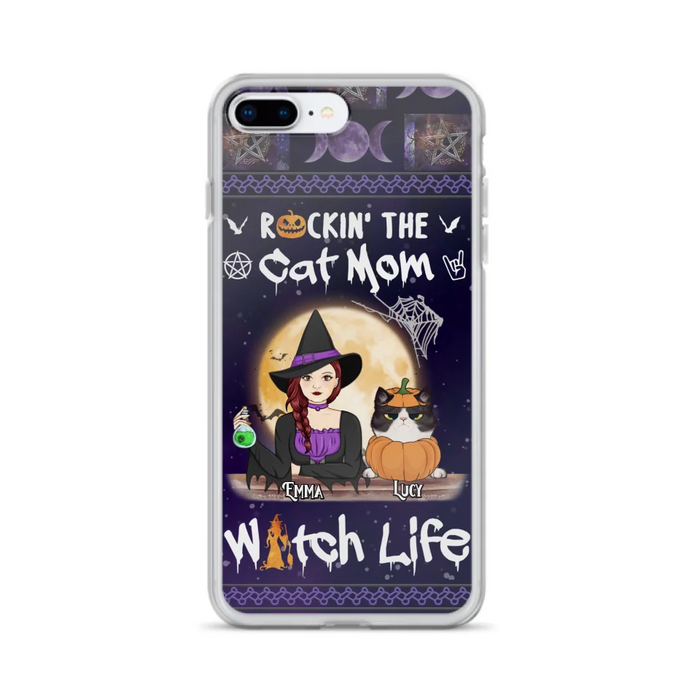 Custom Personalized Pet Witch Phone Case - Up to 4 Pets - Halloween Gift For Dog/ Cat Lover - Rockin' The Cat Mom & Witch Life - Case For iPhone And Samsung