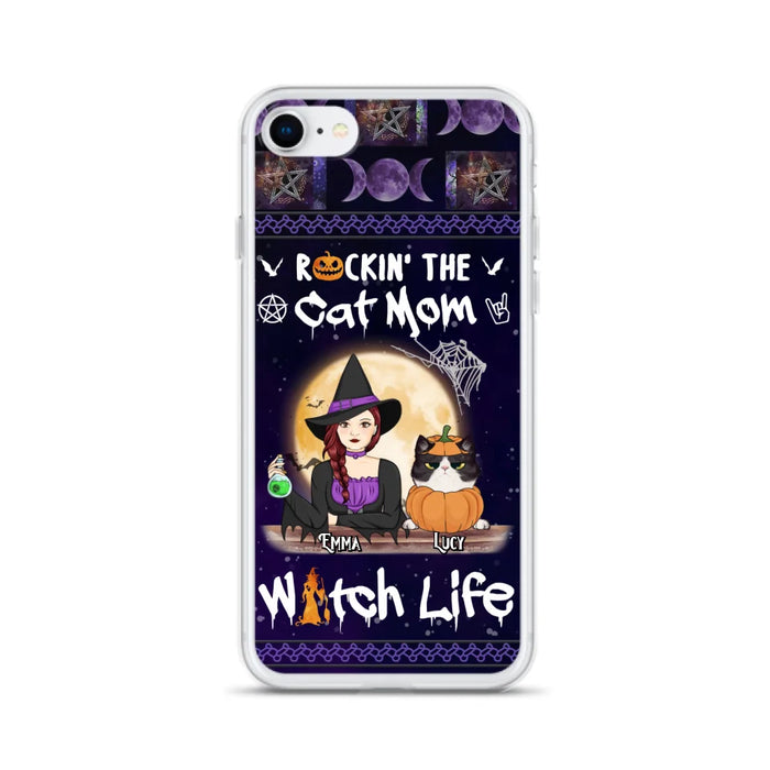 Custom Personalized Pet Witch Phone Case - Up to 4 Pets - Halloween Gift For Dog/ Cat Lover - Rockin' The Cat Mom & Witch Life - Case For iPhone And Samsung