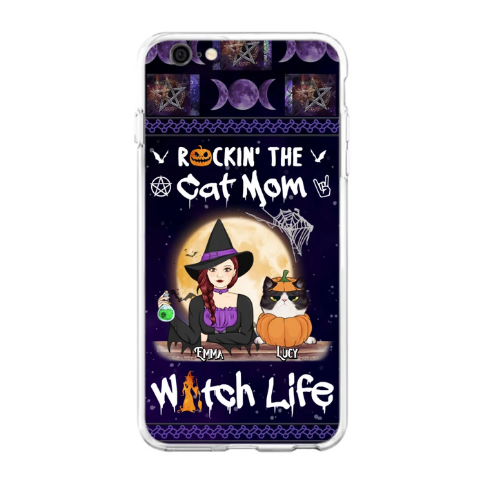 Custom Personalized Pet Witch Phone Case - Up to 4 Pets - Halloween Gift For Dog/ Cat Lover - Rockin' The Cat Mom & Witch Life - Case For iPhone And Samsung