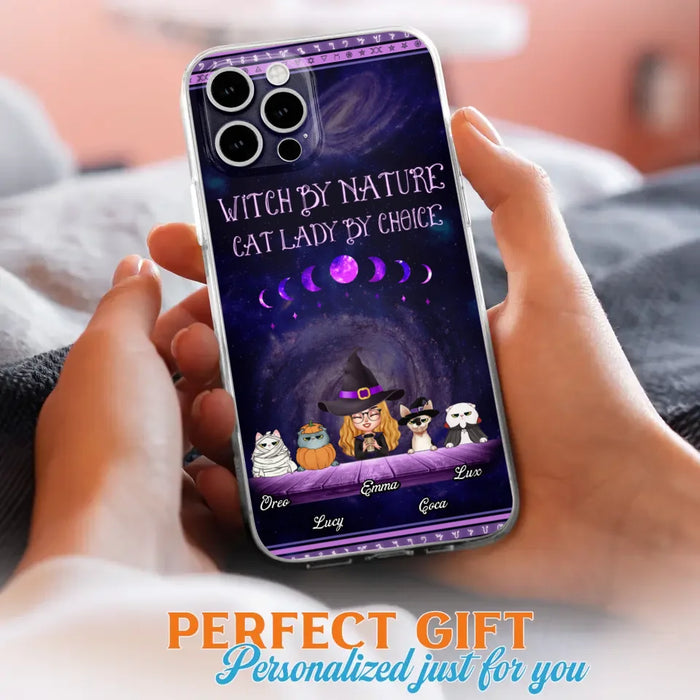 Custom Personalized Witch Phone Case for iPhone/ Samsung - Gift Idea For Halloween/ Pet Lovers with up to 4 Pets - Witch By Nature, Cat Lady By Choice