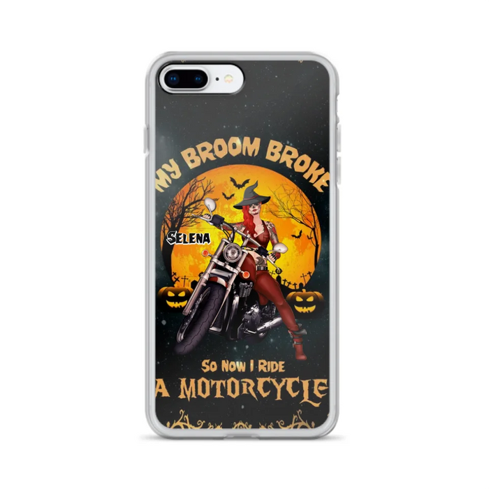 Custom Personalized Witch Phone Case - Upto 4 Dogs - Halloween Gifts For Friends/Dog Lovers  - My Broom Broke So Now I Ride A Motorcycle - Case For iPhone/Samsung