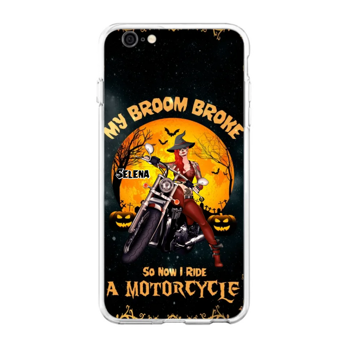 Custom Personalized Witch Phone Case - Upto 4 Dogs - Halloween Gifts For Friends/Dog Lovers  - My Broom Broke So Now I Ride A Motorcycle - Case For iPhone/Samsung