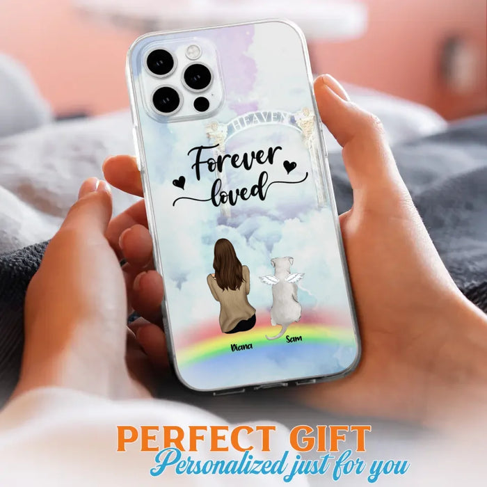 Custom Personalized Memorial Pets Phone Case - Man/Woman With Upto 4 Pets - Memorial Gift For Dog Lovers/Cat Lovers - Forever Loved - For iPhone And Samsung Phone Case - AXSIO5