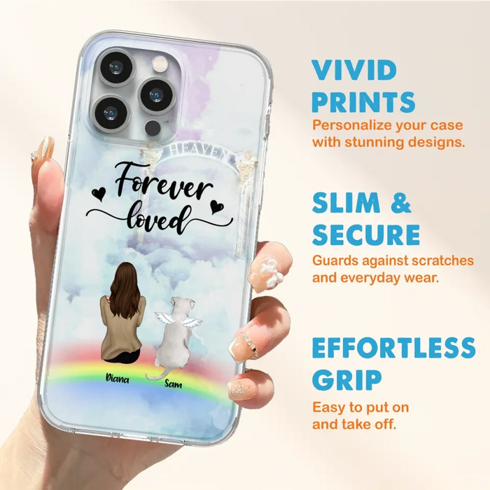 Custom Personalized Memorial Pets Phone Case - Man/Woman With Upto 4 Pets - Memorial Gift For Dog Lovers/Cat Lovers - Forever Loved - For iPhone And Samsung Phone Case - AXSIO5