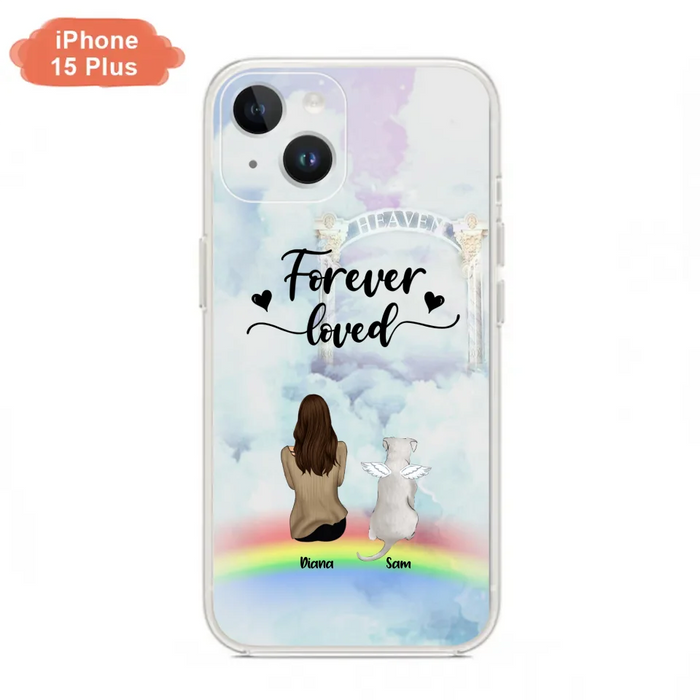 Custom Personalized Memorial Pets Phone Case - Man/Woman With Upto 4 Pets - Memorial Gift For Dog Lovers/Cat Lovers - Forever Loved - For iPhone And Samsung Phone Case - AXSIO5