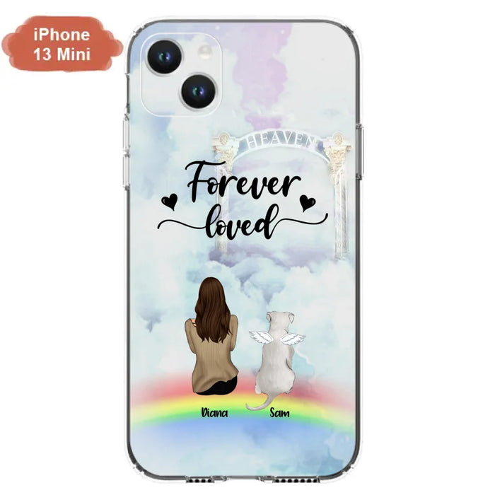 Custom Personalized Memorial Pets Phone Case - Man/Woman With Upto 4 Pets - Memorial Gift For Dog Lovers/Cat Lovers - Forever Loved - For iPhone And Samsung Phone Case - AXSIO5