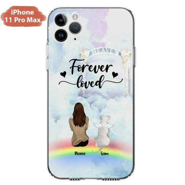 Custom Personalized Memorial Pets Phone Case - Man/Woman With Upto 4 Pets - Memorial Gift For Dog Lovers/Cat Lovers - Forever Loved - For iPhone And Samsung Phone Case - AXSIO5