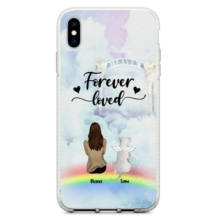 Custom Personalized Memorial Pets Phone Case - Man/Woman With Upto 4 Pets - Memorial Gift For Dog Lovers/Cat Lovers - Forever Loved - For iPhone And Samsung Phone Case - AXSIO5