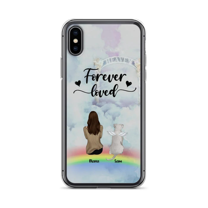 Custom Personalized Memorial Pets Phone Case - Man/Woman With Upto 4 Pets - Memorial Gift For Dog Lovers/Cat Lovers - Forever Loved - For iPhone And Samsung Phone Case - AXSIO5