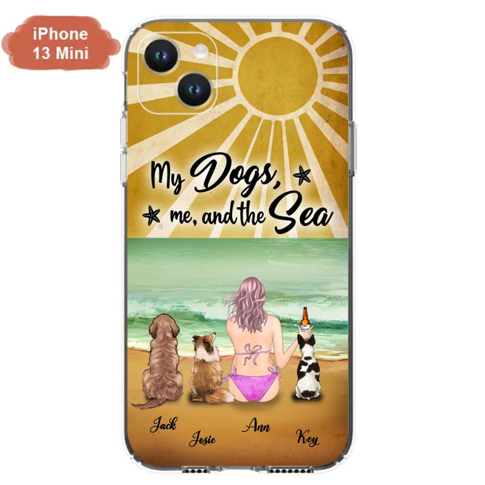 Custom Personalized Dog Mom Phone Case - Gifts For Dog Lovers With Upto 3 Dogs - My Dogs,Me And The Sea