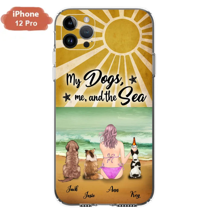 Custom Personalized Dog Mom Phone Case - Gifts For Dog Lovers With Upto 3 Dogs - My Dogs,Me And The Sea