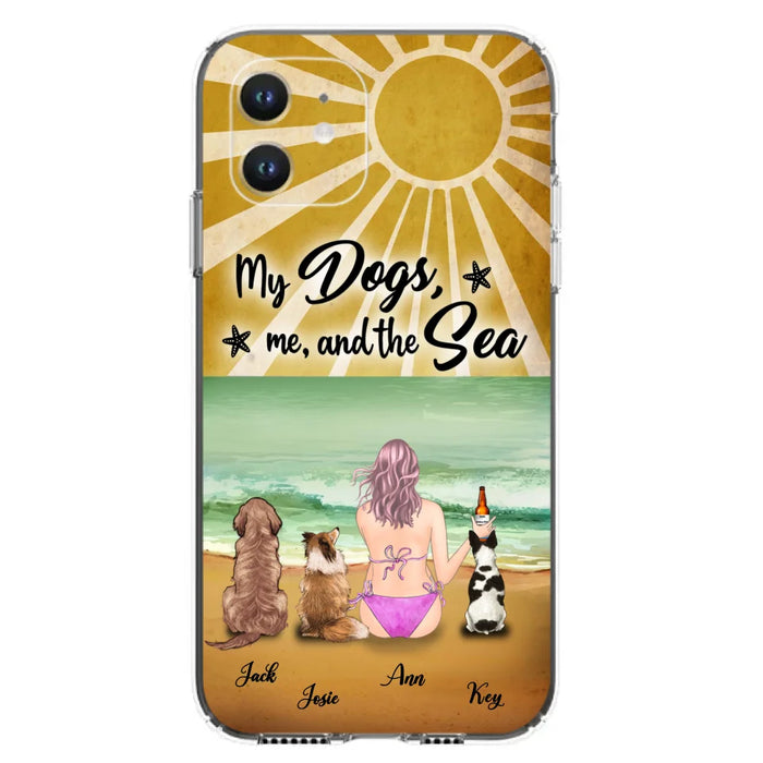 Custom Personalized Dog Mom Phone Case - Gifts For Dog Lovers With Upto 3 Dogs - My Dogs,Me And The Sea