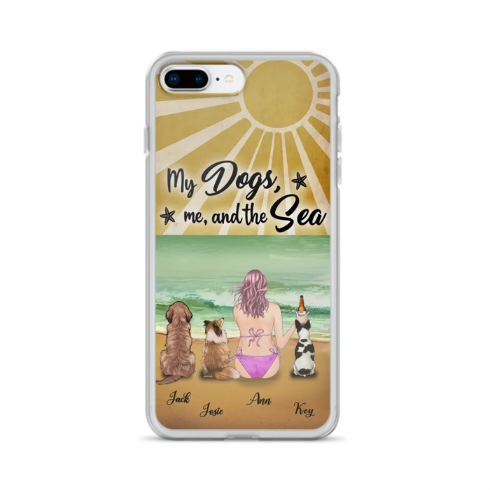 Custom Personalized Dog Mom Phone Case - Gifts For Dog Lovers With Upto 3 Dogs - My Dogs,Me And The Sea