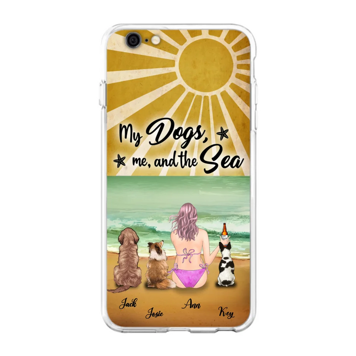 Custom Personalized Dog Mom Phone Case - Gifts For Dog Lovers With Upto 3 Dogs - My Dogs,Me And The Sea