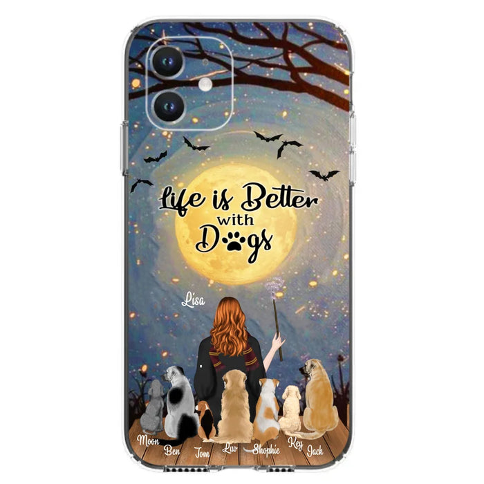 Custom Personalized Witch Phone Case - Upto 7 Dogs - Gift For Dog Lovers - Life Is Better With Dogs