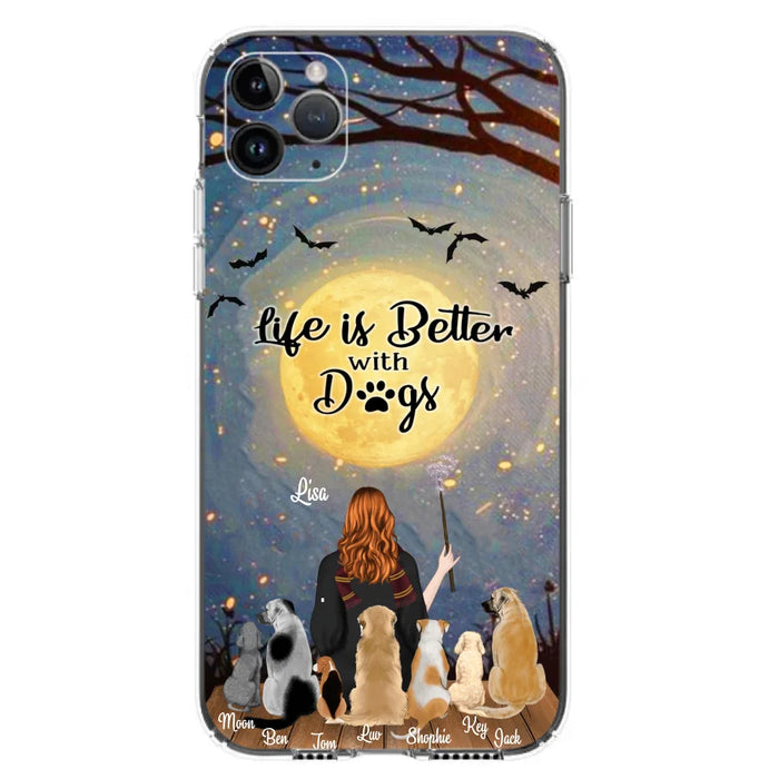 Custom Personalized Witch Phone Case - Upto 7 Dogs - Gift For Dog Lovers - Life Is Better With Dogs