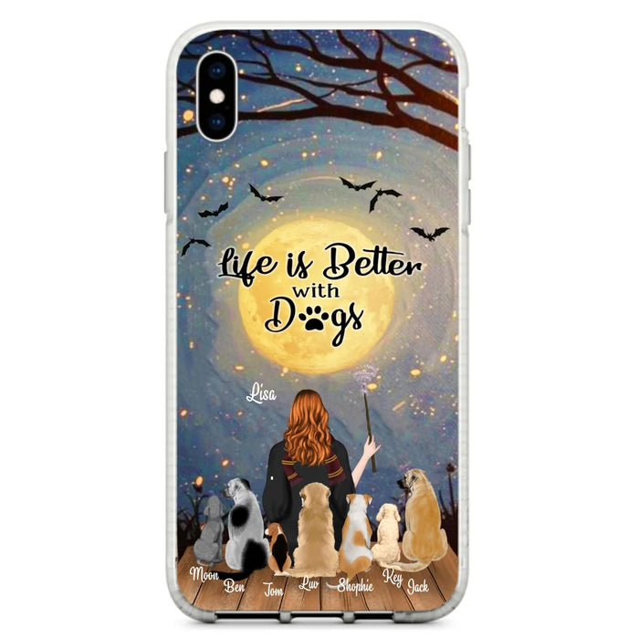 Custom Personalized Witch Phone Case - Upto 7 Dogs - Gift For Dog Lovers - Life Is Better With Dogs