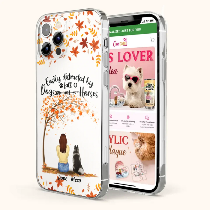 Custom Personalized Horse Dog Mom In Autumn Phone Case - Upto 3 Horses/ Dogs  - Case For iPhone And Samsung