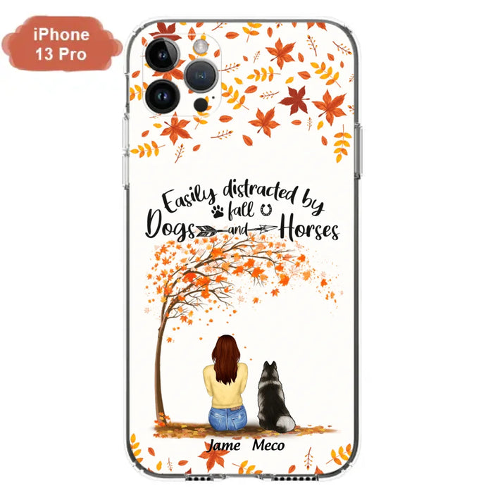 Custom Personalized Horse Dog Mom In Autumn Phone Case - Upto 3 Horses/ Dogs  - Case For iPhone And Samsung