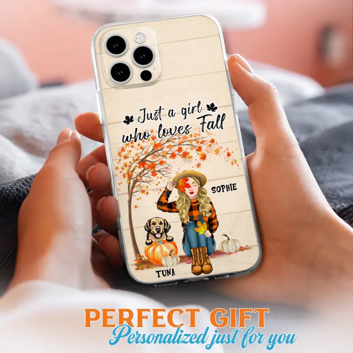 Custom Personalized Fall Dog Mom Phone Case- Upto 4 Pets - Best Gift For Dog Lovers - Just A Girl Who Loves Fall - Case For Iphone Samsung - MTJKZW