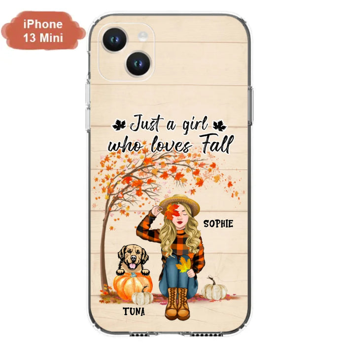 Custom Personalized Fall Dog Mom Phone Case- Upto 4 Pets - Best Gift For Dog Lovers - Just A Girl Who Loves Fall - Case For Iphone Samsung - MTJKZW