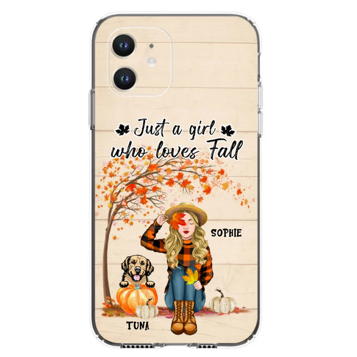 Custom Personalized Fall Dog Mom Phone Case- Upto 4 Pets - Best Gift For Dog Lovers - Just A Girl Who Loves Fall - Case For Iphone Samsung - MTJKZW