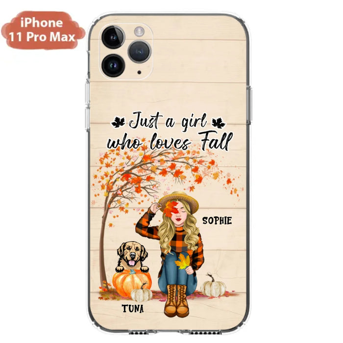 Custom Personalized Fall Dog Mom Phone Case- Upto 4 Pets - Best Gift For Dog Lovers - Just A Girl Who Loves Fall - Case For Iphone Samsung - MTJKZW