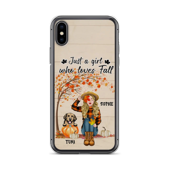 Custom Personalized Fall Dog Mom Phone Case- Upto 4 Pets - Best Gift For Dog Lovers - Just A Girl Who Loves Fall - Case For Iphone Samsung - MTJKZW