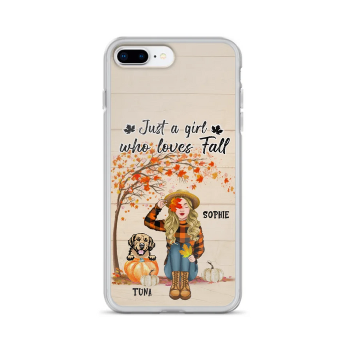 Custom Personalized Fall Dog Mom Phone Case- Upto 4 Pets - Best Gift For Dog Lovers - Just A Girl Who Loves Fall - Case For Iphone Samsung - MTJKZW