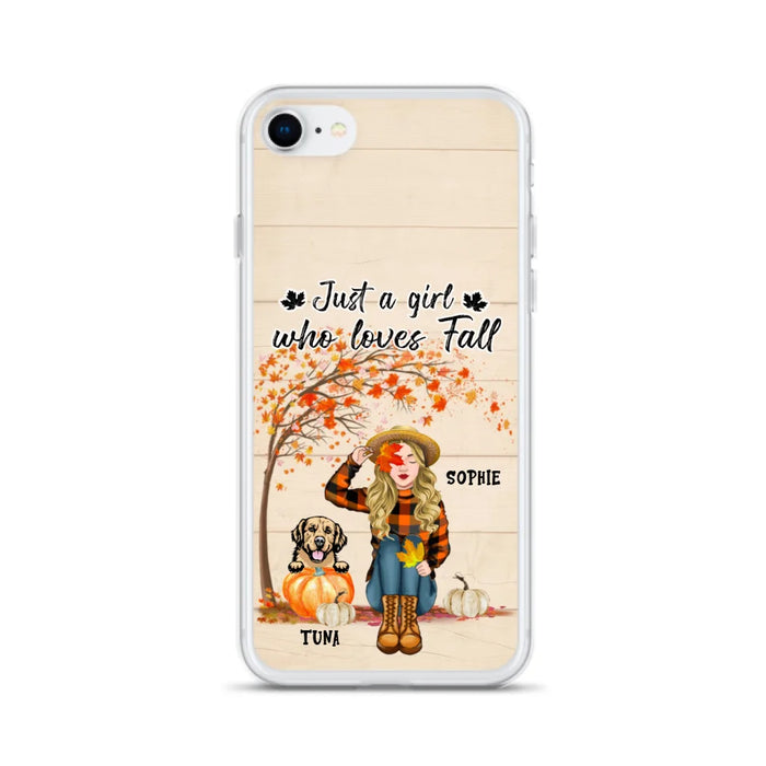 Custom Personalized Fall Dog Mom Phone Case- Upto 4 Pets - Best Gift For Dog Lovers - Just A Girl Who Loves Fall - Case For Iphone Samsung - MTJKZW