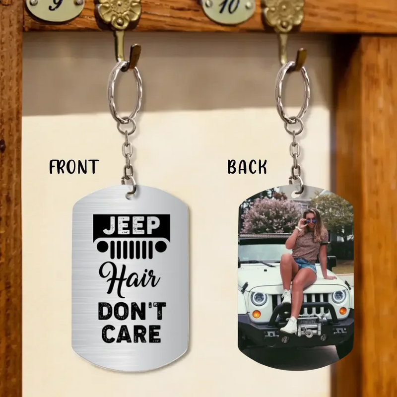 Personalized Off-road Girl 2-Sided Aluminum Keychain - Upload Girl Photo - Gift Idea For Off-road Lover - Jeep Hair Don't Care